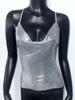 Top de Tirantes con Lentejuelas y Encaje Sexy de Malla Metálica de Aluminio para Fiesta de Festival de Música Navidad
