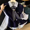 Nueva camisa base de estilo vintage otoño para mujer, versión coreana, multicapa, top versátil holgado y adelgazante A10191
