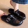 Edição Couro de Vaca ~ Sandálias Baotou Femininas Verão 2025 Novo Nicho Retrô Vazadas Slip-on Preguiçosas Meias Chinelas