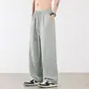 Calça de Gelo de Seda Casual de Verão Perna Reta Tamanho Grande M-XL para Adolescentes, Calça de Perna Larga Solta Estilo Hong Kong, Nylon Elastano