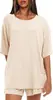Amazon Conjunto Transfronterizo Europeo y Americano para Mujer de Color Sólido Casual Holgado Cuello Redondo Manga Corta Tops Shorts Conjunto de Dos Piezas para Mujer