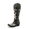 Botas de Moda con Remaches Bordados Botas Altas Puntiagudas Botas de Jinete Británicas Tallas Grandes 40-43 Botas de Comercio Exterior