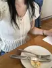 2026 Principios de Otoño Estilo Caramelo de Leche Francés Nueva Versión Coreana Ajustado Versátil Top Suéter de Punto de Manga Corta para Mujer
