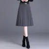 2026 Nueva Falda Línea A Otoño Moda Femenina Falda de Longitud Media Falda de Cintura Alta Falda Plisada de Traje Gris de Gama Alta