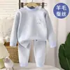 Conjunto de Roupas de Outono para Crianças em Lã e Seda de Amora, Roupa Térmica de Primavera e Outono para Meninos e Meninas, Roupa de Casa Quente para Bebês, Roupas Infantis