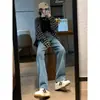 Jeans de Pierna Ancha para Mujer, Nuevo Estilo Popular Otoño/Invierno 2025, Cintura Alta, Forro Polar, Corte Holgado, Adelgazantes, Caída Suave, Pierna Recta, Pantalones de Largo Hasta el Suelo