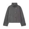 Comercio Exterior Al Por Mayor Otoño Nueva Moda Casual Versátil Estilo Botones Corto Cuello Alto Manga Larga Lana Chaqueta Abrigo