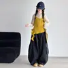 Conjunto de ropa de otoño para niñas: Conjunto de dos piezas para niñas: top tipo camiseta de manga larga con empalme de imitación de dos piezas y pantalones casuales, moderno