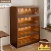 Librero a prueba de polvo de madera maciza integrado en la pared, gabinete de almacenamiento color nogal, gabinete de almacenamiento de pie, librero para el hogar