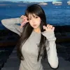 Camiseta Feminina Casual Slim Fit Manga Longa Gola Redonda Ombro Normal Manga Curta, Marca Tendência Estilo Coreano, Pure Desire Spicy Girl, Primavera e Outono