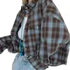Amazon Transfronterizo Otoño 2025 Estilo Retro Versátil Cuello Solapa Holgada Camisa Cuadros Manga Larga Bolsillo Camisa para Mujer