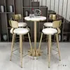 Mesa Alta de Mármol Mesa Redonda para Bar Recepción Barra Casera Mesa Redonda Taburete Comercial Mesas y Sillas para Tienda de Postres y Té de Leche