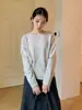 Du Xiaozhai Suéter de Punto Sencillo de Color Sólido con Cuello Redondo para Mujer Otoño Invierno Manga Larga Holgado Cómodo Estilo Elegante Top Base para Mujer