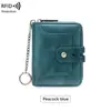 Cartera de Mujer Anti-Robo RFID Nueva Transfronteriza con Estampado de Color Contrastante, Cartera Corta Pequeña, Billetera para Monedas con Llavero de Cadena