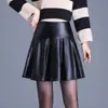 Falda de Cuero Estilo Coreano para Mujer, Nuevo Modelo Otoño e Invierno 2025, Falda Corta de Piel de Oveja Línea A, Falda Abullonada, Falda de Paraguas Elegante de Cintura Alta