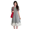 2026 Nueva Moda de Verano Estilo Coreano Holgado Adelgazante Cuello Redondo Longitud Media Vestido de Punto para Mujeres Embarazadas Menudas