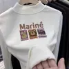 Camiseta Base Casual para Niñas Nueva Otoño e Invierno Engrosada de Manga Larga Forrada de Felpa Cuello Medio Alto Engrosado Top con Estilo
