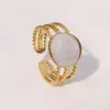 Moda Europea y Americana Estilo Retro Gama Alta Geométrico Simple Versátil Chapado en Oro Acero Inoxidable Vintage Anillo para Mujer Que No Se Desvanece
