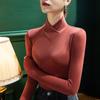 Camiseta básica de cuello en V para mujer, otoño e invierno, nueva, ajustada, gruesa, cálida, de color sólido, para invierno, 2021