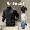 Camiseta esportiva masculina de secagem rápida, com meio zíper e mangas compridas para primavera, adequada para ciclismo, corrida e fitness