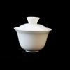 Cuenco de cerámica blanca pura con tapa, cuenco de té Sancai, juego de té Kung Fu, taza, tetera, accesorios, soporte de base, logotipo personalizado privado al por mayor