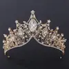 Coroa de Noiva Coroa Barroca Dourada Feita à Mão Atmosférica Strass Faixa de Cabeça para Aniversário Casamento Acessórios de Cabelo para Casamento