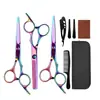 Amazon Best-Seller Transfronterizo Profesional Set de Tijeras para Peluquería, Dientes Planos de Acero Inoxidable 4Cr Colorido, Peluquería Casera para Adultos
