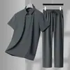 Traje Deportivo Casual Versátil para Hombre de Seda Helada de Nylon 2026 Verano Solapa Polo Color Sólido Pantalones Cortos Transpirables