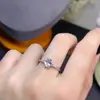 Anel de Água-Marinha com Cristal Principal de 5*7mm, Aro Ajustável, Não Precisa Escolher o Tamanho do Dedo, Inlay de Prata S925, Toque de Luxo Leve e de Alta Qualidade