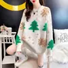 Suéter pullover de estilo navideño rojo Año Nuevo nuevo copo de nieve flocado estilo europeo y americano japonés y coreano estilo holgado perezoso para mujer