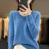 Listo para Usar de Primera Línea 100 Lana Tejido de Punto para Mujer Cuello en V Otoño e Invierno Nuevo Color Puro Holgado Versátil Lana Holgado Camiseta Básica
