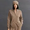 Moda Feminina de Caxemira Urbana Versátil Solto Casual Zíper Cardigan de Tricô Outono e Inverno Novo Casaco Suéter de Tricô