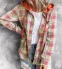 2021 Amazon Outono Cardigan com Capuz de Algodão Xadrez Gola Redonda Manga Longa de Botão Único Top Camisa Casual Tendência Feminina