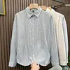 Camisa Masculina Listrada de Manga Longa Estilo Novo Retrô Levemente Maduro Dongdaemun Coreano Primavera e Outono Casual Solta Nicho