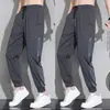 Calças Casuais de Seda Gelo Masculinas 2025 Verão Finas de Secagem Rápida Esportivas Soltas Ajustadas no Tornozelo Calças Harem Cropped de Marca na Moda