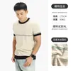 Camiseta Masculina Transfronteiriça Manga Curta Estilo Old Money Verão Casual Color Block Gola Redonda Roupa Masculina Malha Fina de Seda de Gelo