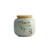 Hongyue Ceniza de Hierba Gato de la Fortuna Lata para Té Cerámica Hogar Pequeña Lata de Almacenamiento de Té Estilo Chino Almacén de Té Frasco Sellado a Prueba de Humedad