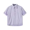 Camisa masculina azul escuro falsa de duas peças de manga curta, para o verão, solta, respirável, estilo americano, listrada, com sensação de camisa polo, manga curta