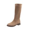 958-5 Piernas Gruesas de Grasa mm Botines Nuevos Cortos Otoño e Invierno Botines Individuales Tacón Grueso Retro Gamuza Botines de Media Caña Ensanchados Talla Grande Zapatos de Mujer