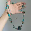 Colar longo em camadas azul com contas estilo étnico boêmio para mulheres, corrente para clavícula choker com temperamento vintage, sensação de alta qualidade