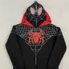 Nuevo Estilo Americano Araña Personalidad Tendencia Callejera Doble Capa Mascarilla Cárdigan Malla Hueco Sudadera con Capucha Cremallera
