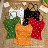 Nueva camisola de estilo americano para mujer con cuello halter de cuentas y estampado de lunares, con copas en el pecho, hermoso diseño en la espalda, corte ajustado y efecto adelgazante