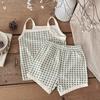 Pijama de Verano 2026 para Niños Algodón Puro Clase A Coreano Niños y Niñas Bebé Conjunto de Ropa para el Hogar Pijama de Tirantes a Cuadros