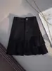 Saia Preta Assimétrica A-Line para Mulheres Primavera e Verão Novo Estilo Babados Cintura Alta Saia Quadril Anti-Exposição Look Emagrecedor Saia Curta