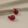 Blanco y alto valor de color ~ Estilo Hong Kong a través de pendientes de gota de agua esférica de acrílico rojo pendientes rojos Ankora otoño e invierno