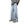 Calça jeans masculina, coleção primavera/verão, estilo retro americano, caimento oversized, perna larga, corte reto, comprimento total, moda high-street, marca da moda, dad jeans