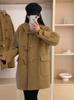 Huanghuang 2025 Otoño/Invierno Nuevo Abrigo Duffle de Lana Doble Cara Estilo Coreano con Capucha, Corte Holgado, Cosido a Mano para Mujeres Petite