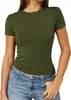Camiseta Casual para Mujer de Manga Corta, Color Sólido, Ajustada, Estilo Delgado Popular de Shein, Transfronteriza de Aliexpress, Cuello Redondo