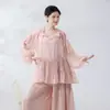 Blusa de Baile con Cordones de Oreja de Madera Mangas de Linterna Dobladillo de Pastel Sensación Fluida Suelta Top de Práctica para Examen de Danza Moderna