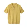 Suéter de Caxemira com Gola Polo Outono Inverno Feminino Manga Curta Camisa de Malha para Camada Interna Twist de Caxemira Manga Curta Estilo Preppy